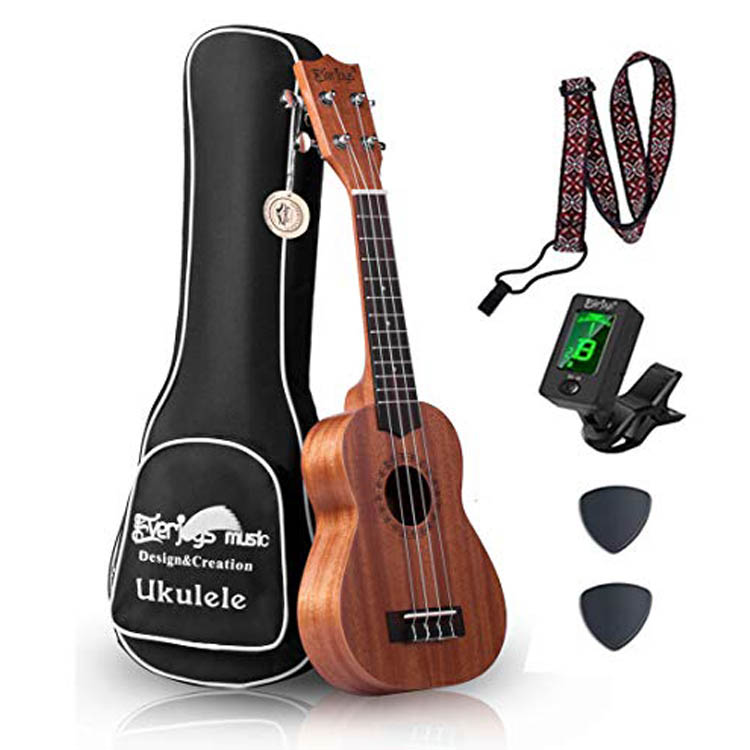Комплект Ukulele из красного дерева сопрано - профессиональный 21-дюймовый с чехлом-ремешком для ремешка Aquila Strings EVUKP
