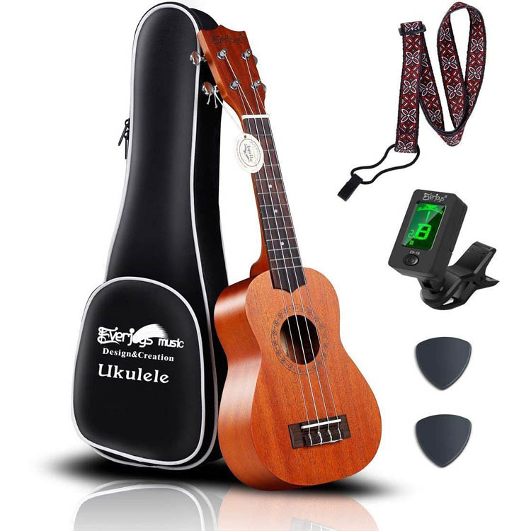 Комплект Ukulele из красного дерева сопрано - Профессиональный 21-дюймовый с чехлом-ремешком для ремешка Aquila Strings EVUKP02